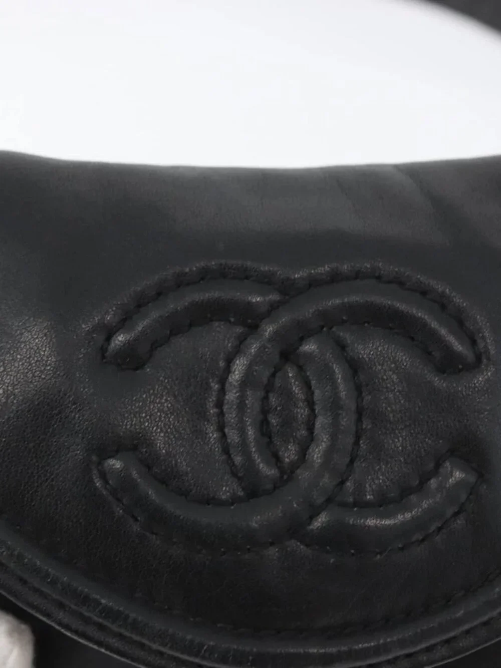 CHANEL COCO Mark Chain Waist Bag Lamb Skin Black Gold CC Auth BA11165